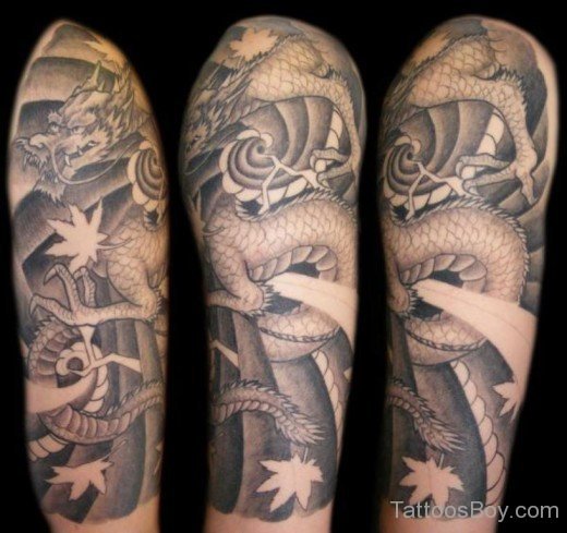 Grey Dragon Tattoo On Half Sleeve-TB1425