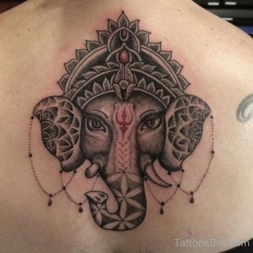 Grey Ganesha Tattoo On Back-TB1095