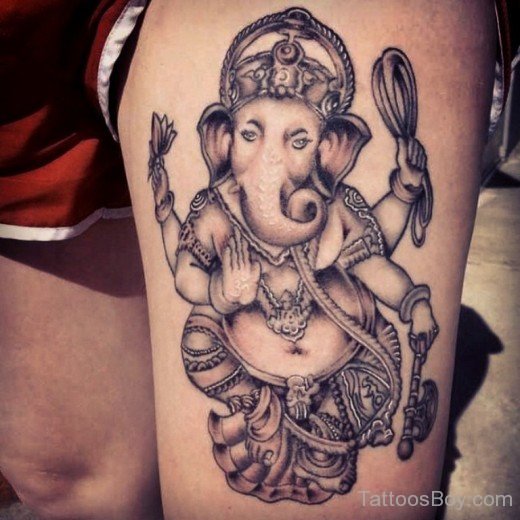 Grey Ganesha Tattoo On Thigh-TB1097