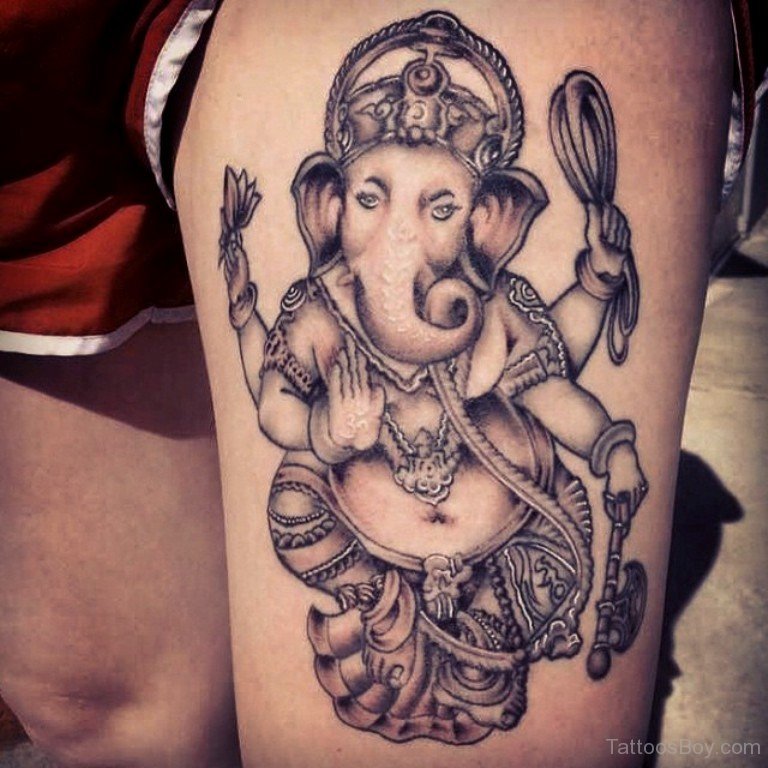 Leg Religious Ganesh Tattoo by Cosa Fina Tattoo