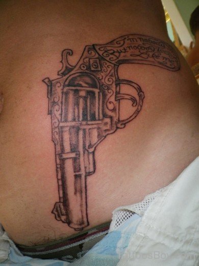 Grey Gun Tattoo On Waist-TB1041