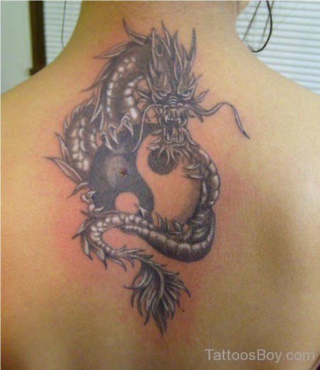 Grey Ink  Dragon And Yin Yang Tattoo-TB1234