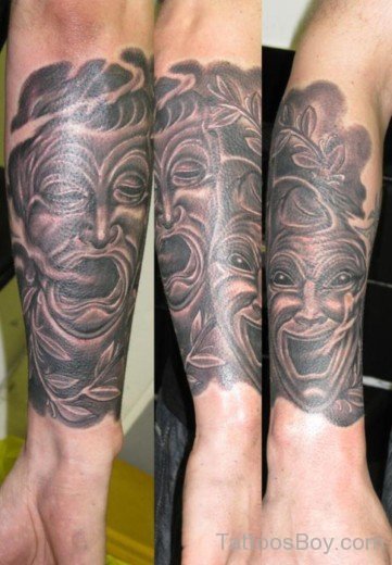 Grey Ink Drama Mask Tattoo-TB125