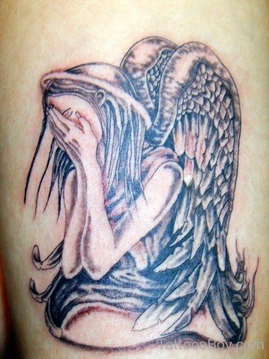 Grey Ink Fallen Angel Girl Tattoo-TB1023