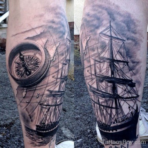 Grey Ink Ship And Map Tattoo-TB1060