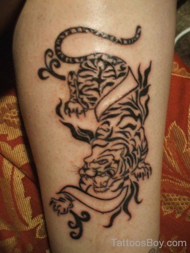 Grey Ink Tiger Tattoo