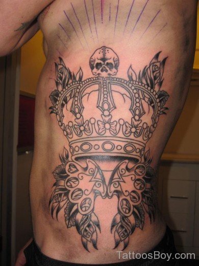 Grey Inked Crown Tattoo On Rib-TB1103
