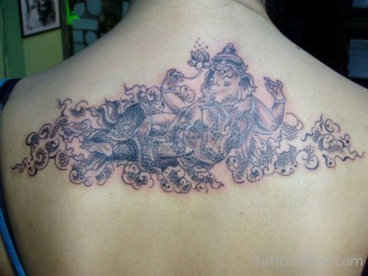 Grey Inked Ganesha Tattoo On Back-TB1148
