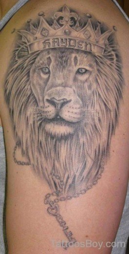 Grey Lion Tattoo On Shoulder 7-TB1049