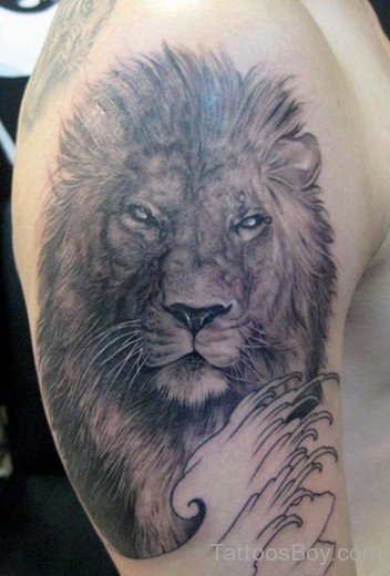 Grey Lion Tattoo On Shoulder-TB1050