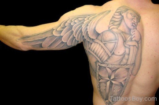 Grey Memorial Angel Tattoo On Back 2-TB1026