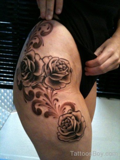Grey Rose Tattoo On Thigh-TB12081