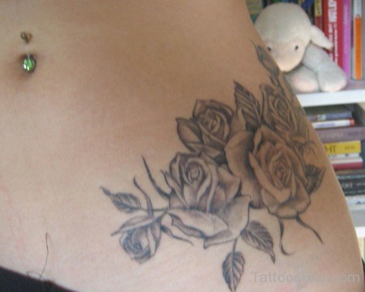 Grey Rose Tattoo On waist