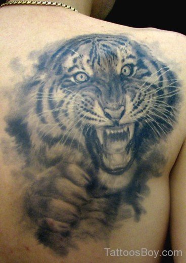 Grey Tiger Tattoo On Back-TB1041