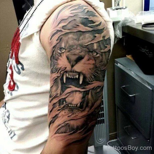 Grey Tiger Tattoo On Half Sleeve-TB1042