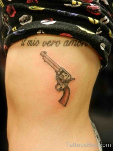 Gun Tattoo Design On Rib-TB1054