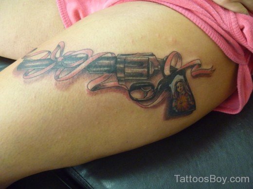 Gun Tattoo Design On Thigh-TB1099