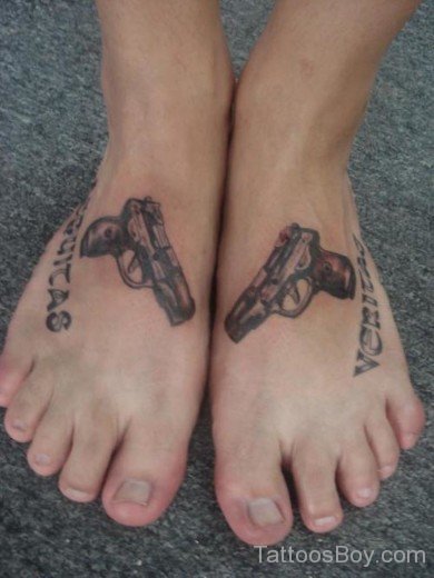 Gun Tattoo On Foot