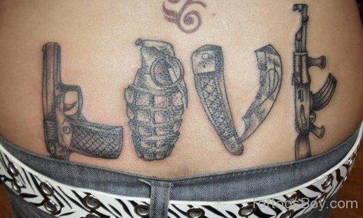 Gun Tattoo On Lower Back-TB1068