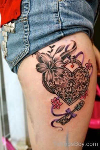 Heart Keys Tattoo On Thigh-TB12082