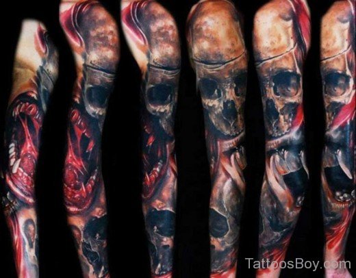 Horror Skull Tattoo On Full Sleeve-TB1038