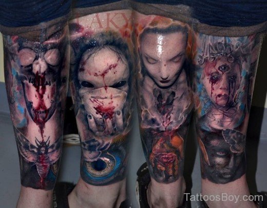 Horror Tattoo On Leg-TB1071