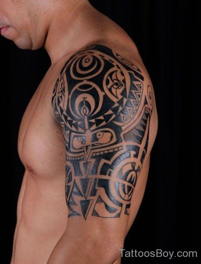 Impressive Maori Tribal Tattoo On Half Sleeve-TB1074