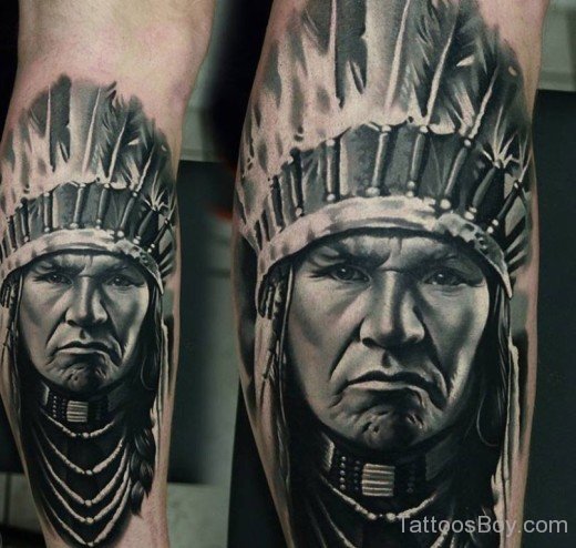 Indian Portrait Tattoo On Leg-TB12085