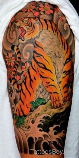 Japanese  Tiger Tattoo On Half Sleeve-TB1044