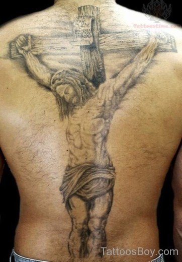 Jesus And Cross Tattoo On Back-TB14071