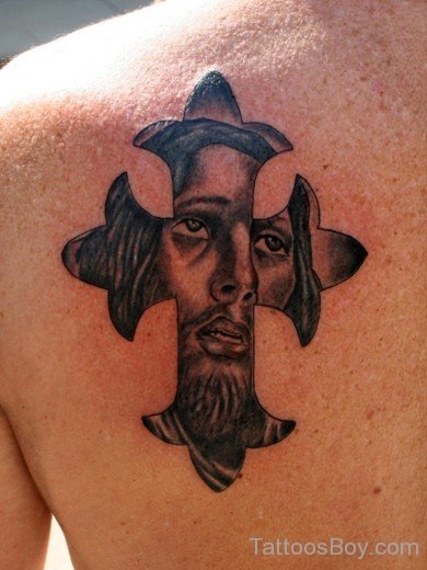 Cross And Jesus Tattoo On Back-TB14074