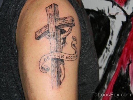 Jesus Cross And Banner Tattoo-TB14079