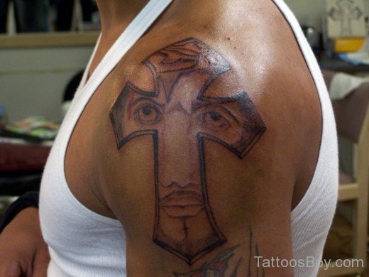 Jesus Cross Tattoo On Shoulder 7-TB14083
