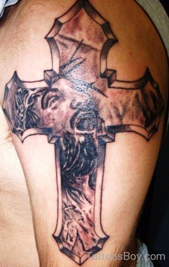 Jesus Cross Tattoo On Shoulder-TB14084