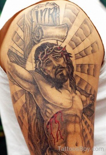 Jesus Tattoo Design On Bicep-TB14102