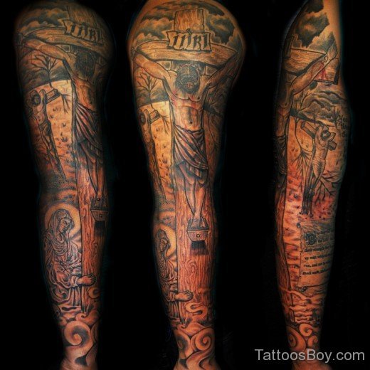 Jesus Tattoo On Full Sleeve