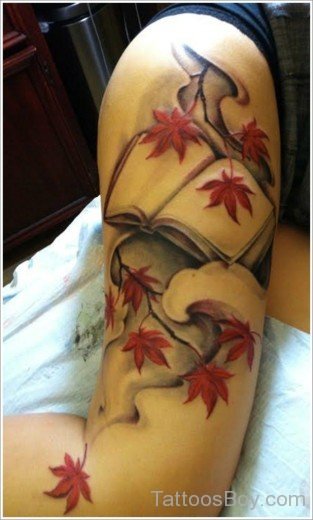 Leaf Tattoo Design On Thigh-TB1113