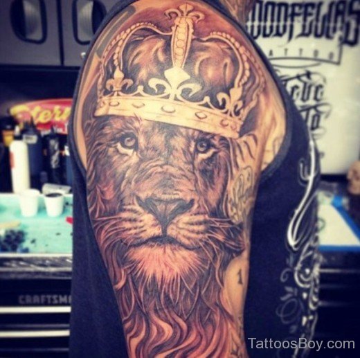 Lion And Crown Tattoo On Half Sleeve-TB1109