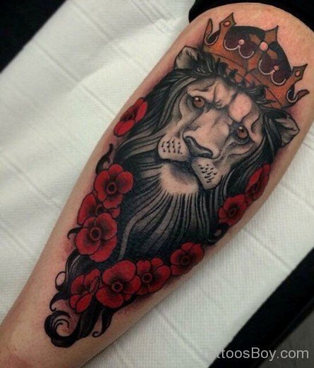 Lion And Crown Tattoo On Leg-TB1110