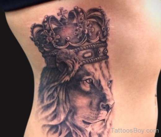 Lion And Crown Tattoo On Rib-TB1111