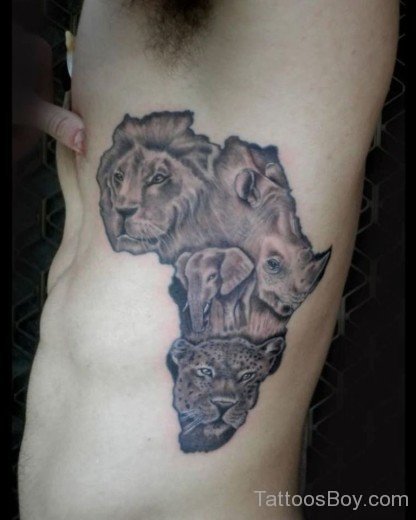 Lion And Map Tattoo On Rib-TB127