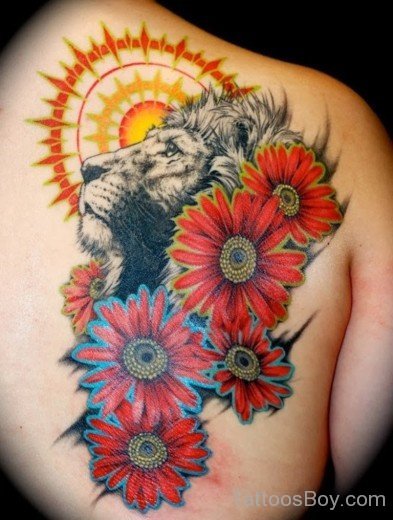 Lion And Sunflower Tattoo-TB1238