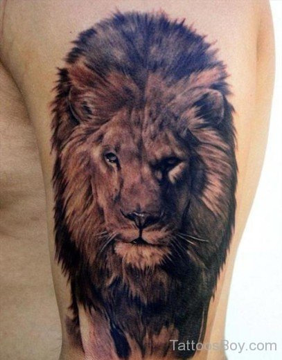 Lion Face Tattoo On Bicep