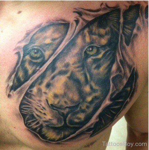 Lion Face Tattoo On Chest 