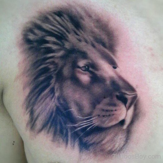 Lion Face Tattoo On Chest