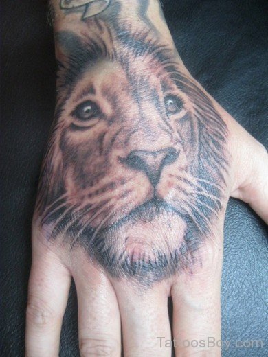 Lion  Face Tattoo On Hand-TB1054
