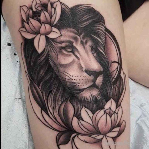Lion Head And Flower Tattoo-TB1053