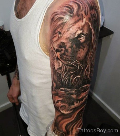 Lion Head Tattoo On Half Sleeve-TB1070