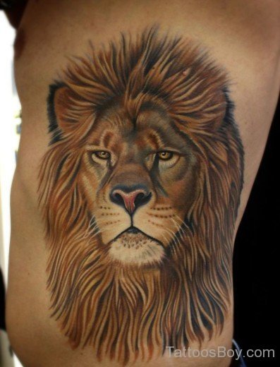 Lion Head Tattoo On Rib
