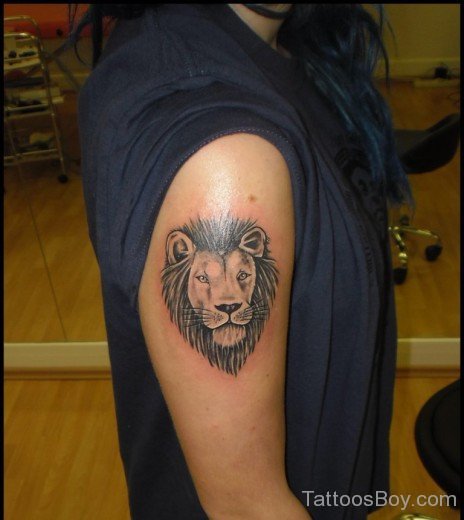 Lion Head Tattoo On Shoulder 7-TB1072